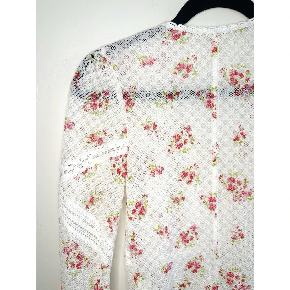 Free People Kika Printed Top Floral Lace Cardigan White Pink M Coquette Cutecore - Picture 11 of 16